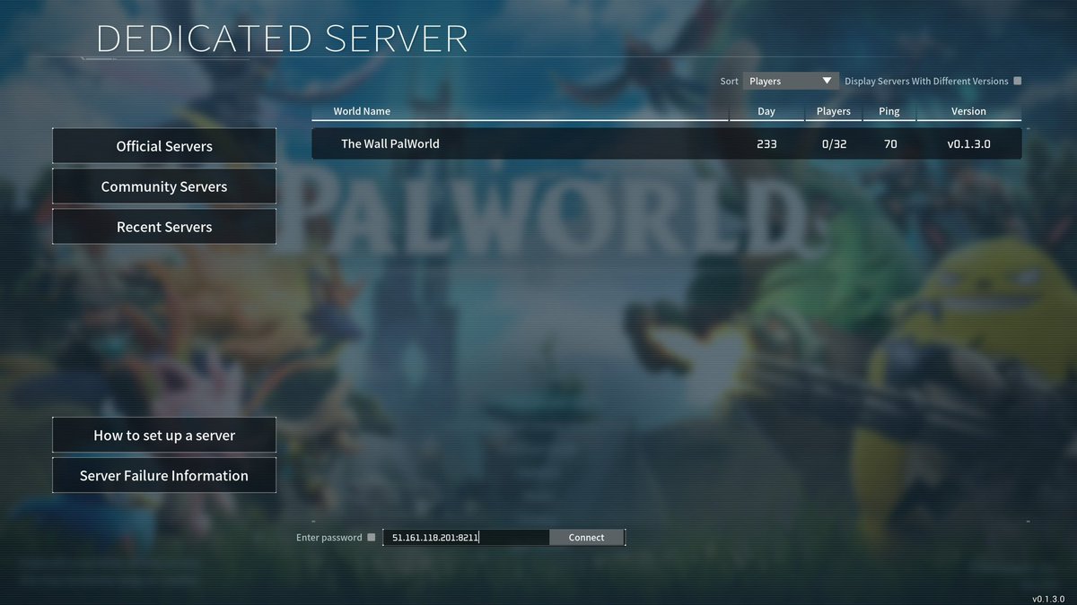 The Wall #PalWorld Server is now online! 
IP: 51.161.118.201:8211