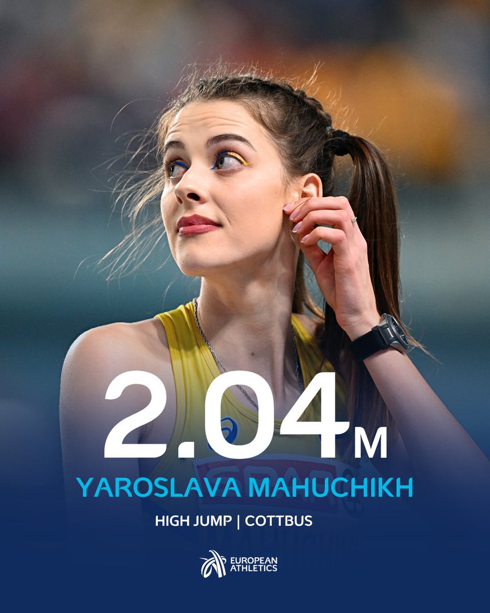 EuroAthletics's tweet image. What a season’s opener! ✨

Yaroslava Mahuchikh 🇺🇦 flies over 2.04m in Cottbus! ✈️ 

#WorldIndoorTour