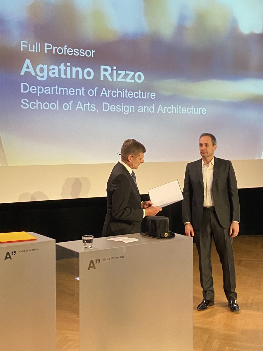 AaltoDoArch's tweet photo. New tenured professors’ installation talks were yesterday in Dipoli. Professor of Urban and regional planning Agatino Rizzo’s presentation was about Rethinking urban planning and design for green transition. Welcome Tino to Aalto! @AaltoARTS https://t.co/a0Ken6q4Ns