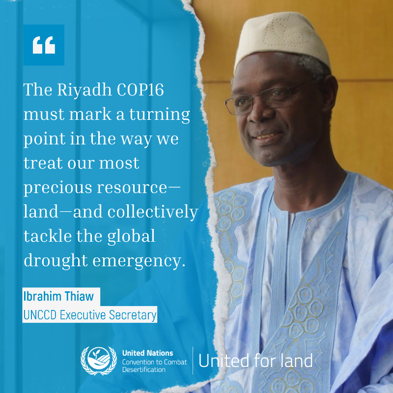 #UNCCDCOP16 in Riyadh, Saudi Arabia will the largest-ever meeting of the convention's 197 Parties.

It is set to become a landmark event for accelerating action on land restoration, drought resilience & green transition: unccd.int/news-stories/p…