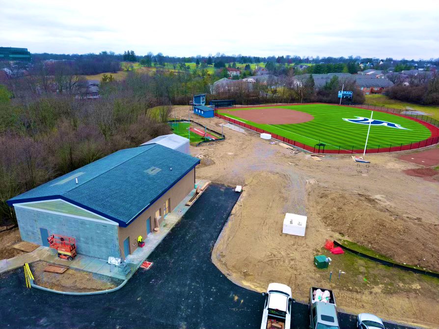 TMU_Softball's tweet photo. It may be cloudy and rainy, but we’re all Sunshine and Smiles here as our new @tmusaints Softball Complex nears completion ☀️ 🥎  @ThomasMoreKY 
#LetsGoSaints  #LetsPlayTwo https://t.co/zVNMZo4H6R