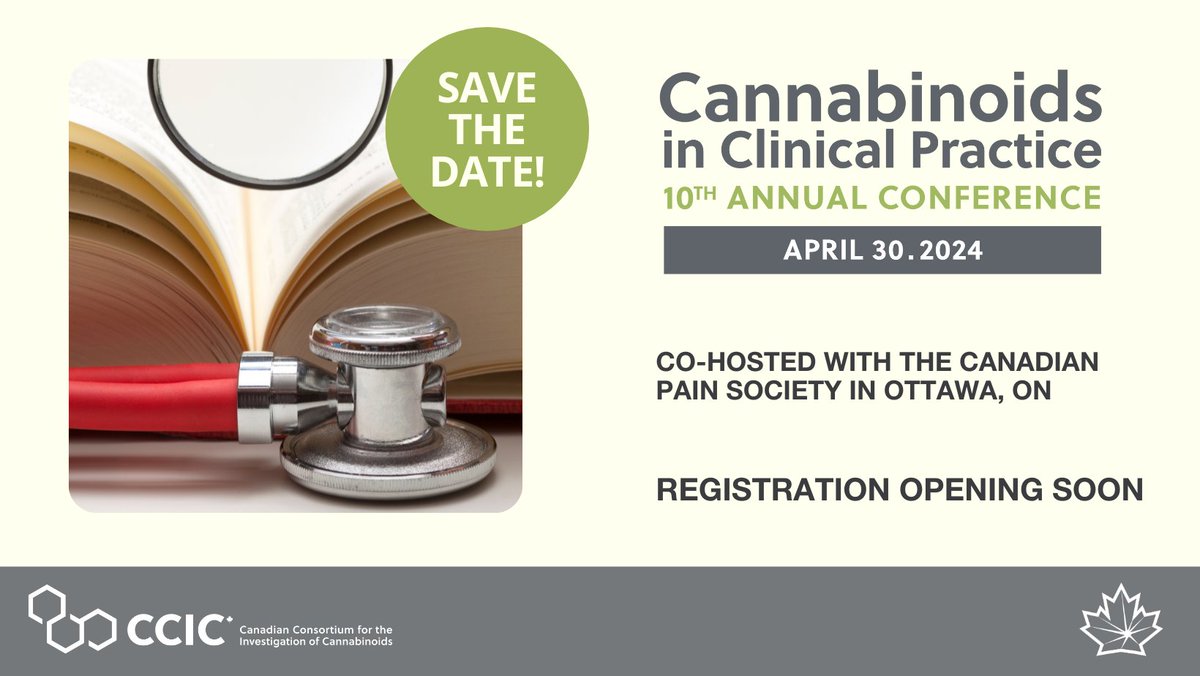 Save the date! The 2024 Cannabinoids in Clinical Practice conference will be co-hosted with the Canadian Pain Society on April 30, 2024 Stay tuned for more details: ccic.net/ccic-conference