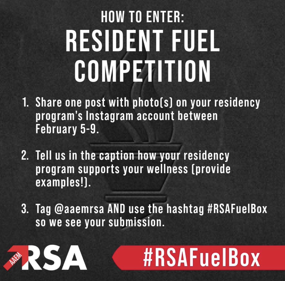 The RSA Resident Fuel Box Competition is back again this year and better than ever… 😎 
Share how your program supports resident wellness (on Instagram) sometime between Feb 5th-9th for a chance to win an #RSAFuelBox from the RSA Wellness Committee 🫶🏻 🫶🏻
