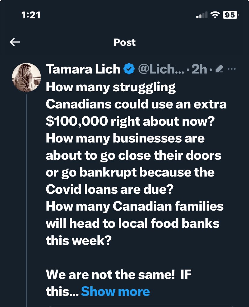 Oh fuck off, Tamara. How many businesses suffered losses because of folks blocking borders and deadlocking Ottawa streets? How much more aid could have been provided if we didn’t have to pay to clean up messes left behind from your mass tantrum in Ottawa?