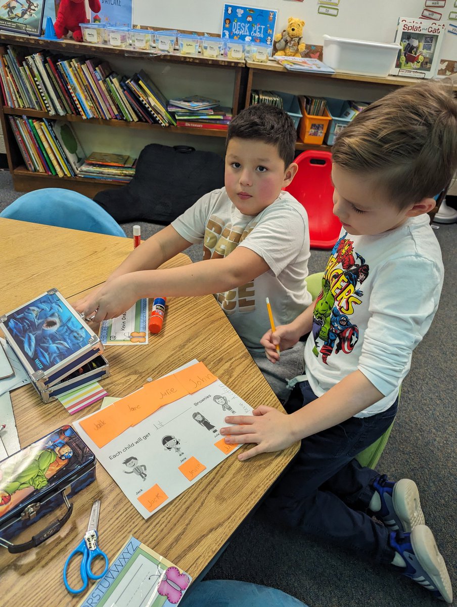 Today students practiced collaborating and communicating how to share 5 brownies with 4 people. They discussed how they have grown as a collaborator since yesterday when they did a similar activity with sharing cookies. #CRESConnections <a href="/centreridgees/">Centre Ridge Rams</a>