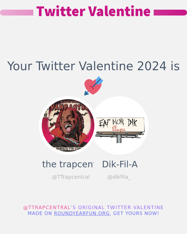 TTrapcentral's tweet photo. My Twitter Valentine 2024 is going to be: @dikfila_

➡️ https://t.co/qvIbNMK05x #valentinesday2024 #ValentinesDay https://t.co/HYKaR9UweF