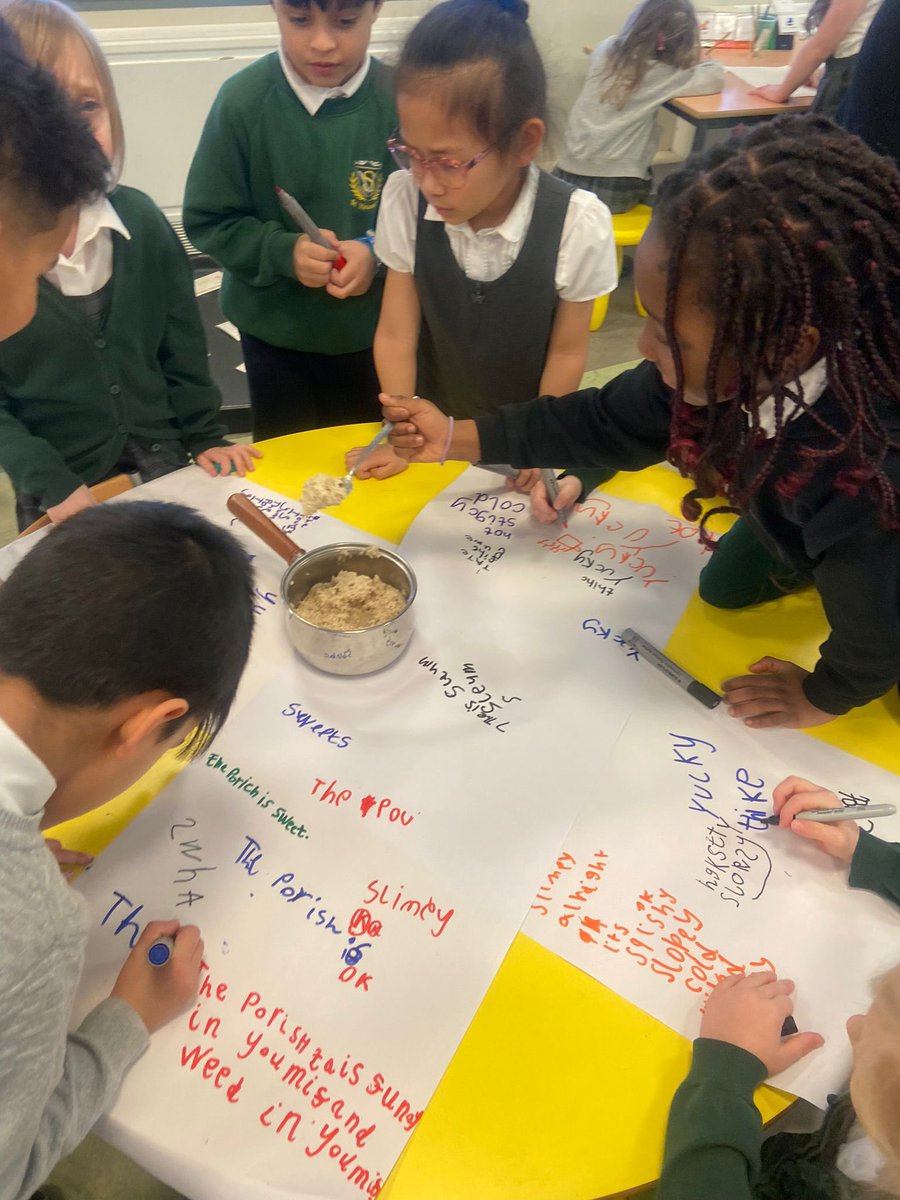 vincents_st's tweet photo. Primary 2 and 2/1 were very intrigued to find a pot of porridge in the open area. Who could have left it there? 🤷🏼‍♀️The children came up with lots of adjectives to describe the porridge. Now to read The Magic Porridge Pot. #talkforwriting #PieCorbett https://t.co/H5DlmLTHHt