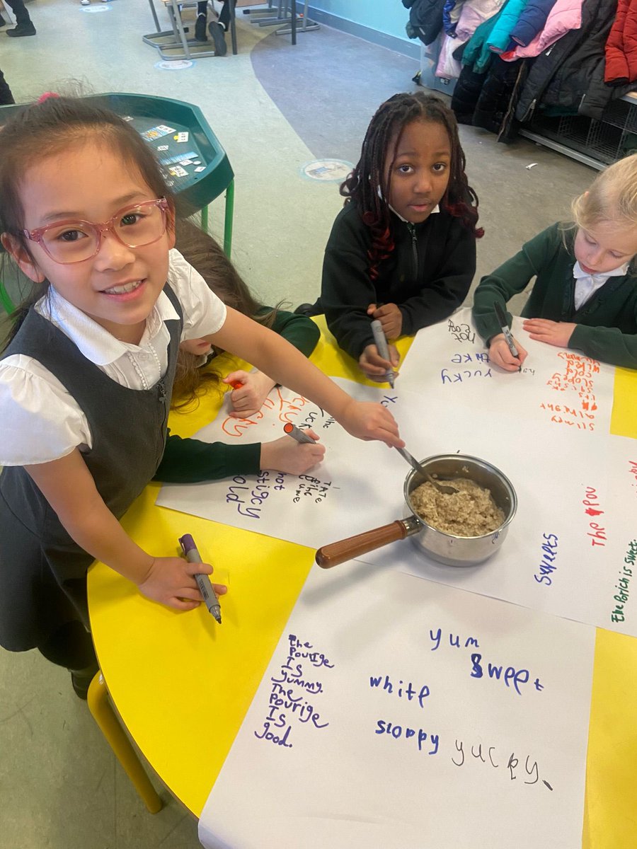 vincents_st's tweet photo. Primary 2 and 2/1 were very intrigued to find a pot of porridge in the open area. Who could have left it there? 🤷🏼‍♀️The children came up with lots of adjectives to describe the porridge. Now to read The Magic Porridge Pot. #talkforwriting #PieCorbett https://t.co/H5DlmLTHHt
