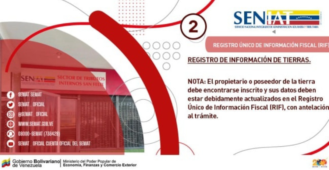 SENIAT_Oficial's tweet photo. Trámites para registro de información de tierra. #JuntosSumamosAlDesarrollo https://t.co/PbQgG0vlIG