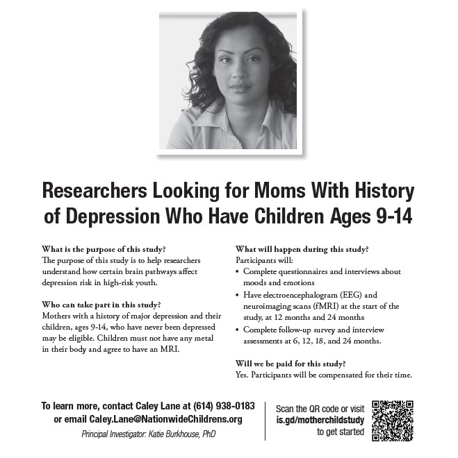 Hey, moms! Who has gone through depression? Dr. Katie Burkhouse is recruiting mothers with a history of depression and their children (ages 9-14) for a study. Families will be reimbursed. No medication will be given. Take the eligibility survey: is.gd/motherchildstu…
