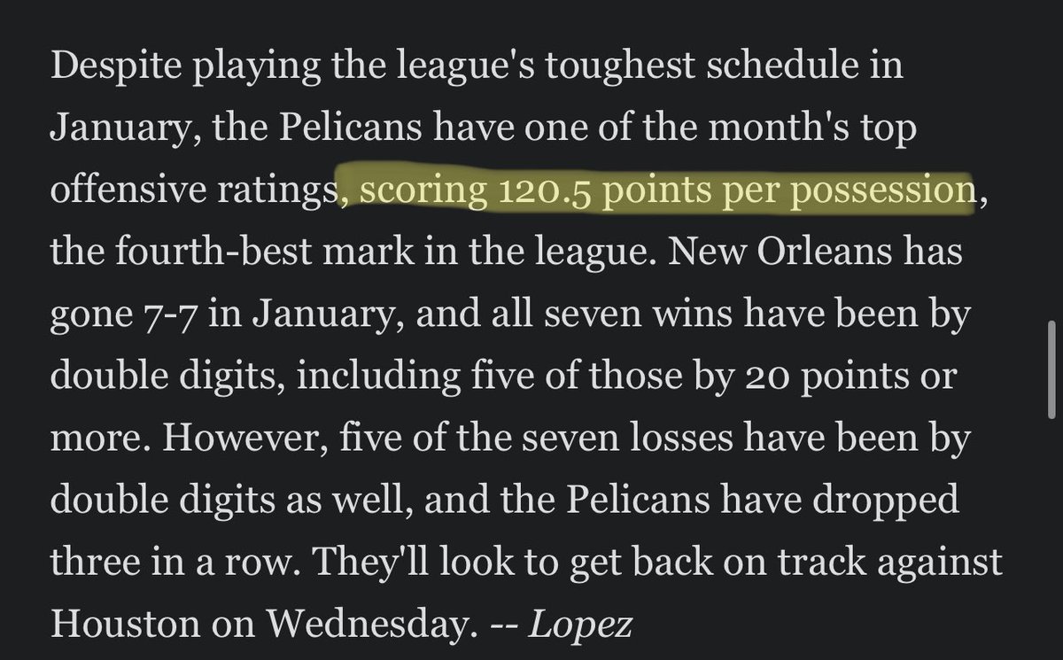 harryJashen's tweet photo. Pelicans offense is best in basketball history,  scoring a whopping ONE HUNDRED TWENTY+ points per possession (per @espn) https://t.co/UnwUOxBZU8