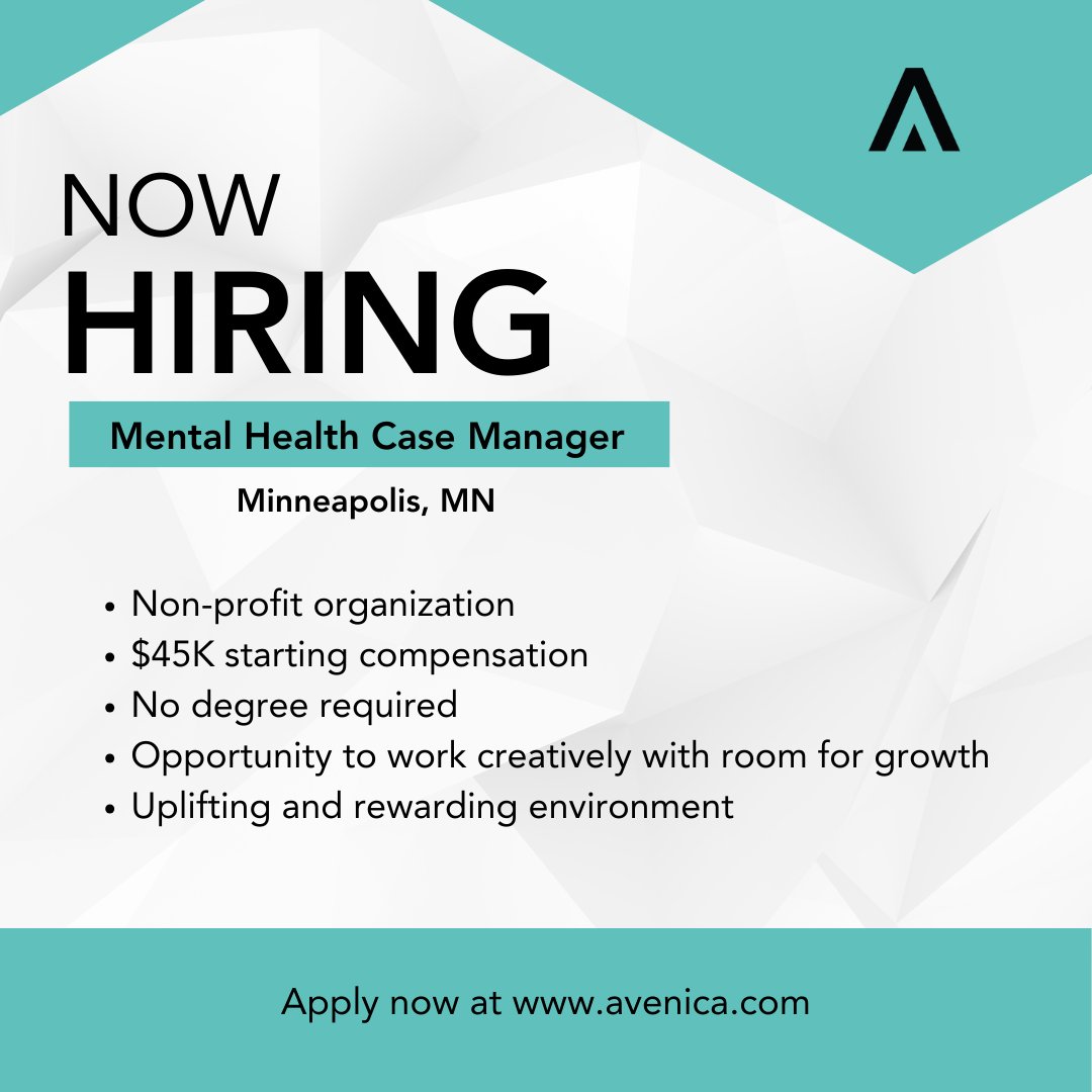 🌟 Exciting Opportunity Alert! 🌟

We're on the lookout for a passionate and innovative Mental Health Manager in Minneapolis, MN! 

If you're ready to make a meaningful impact, we'd love to hear from you. 

#JobOpportunity #MinneapolisJobs #NonProfitJobs #Avenica