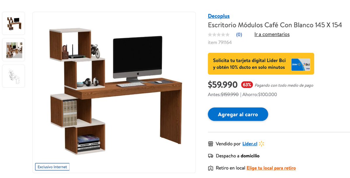DescuentosRata's tweet photo. 🪑 Escritorio/repisa/librero multiuso (145 X 154cm) Decoplus bajó a $59.990 con todo medio de pago en Líder.

la estabilidad de este mueble?? mmmmmm para pensar señores.

➡️ https://t.co/vNjNRLTS9U https://t.co/f3poUXyLRt