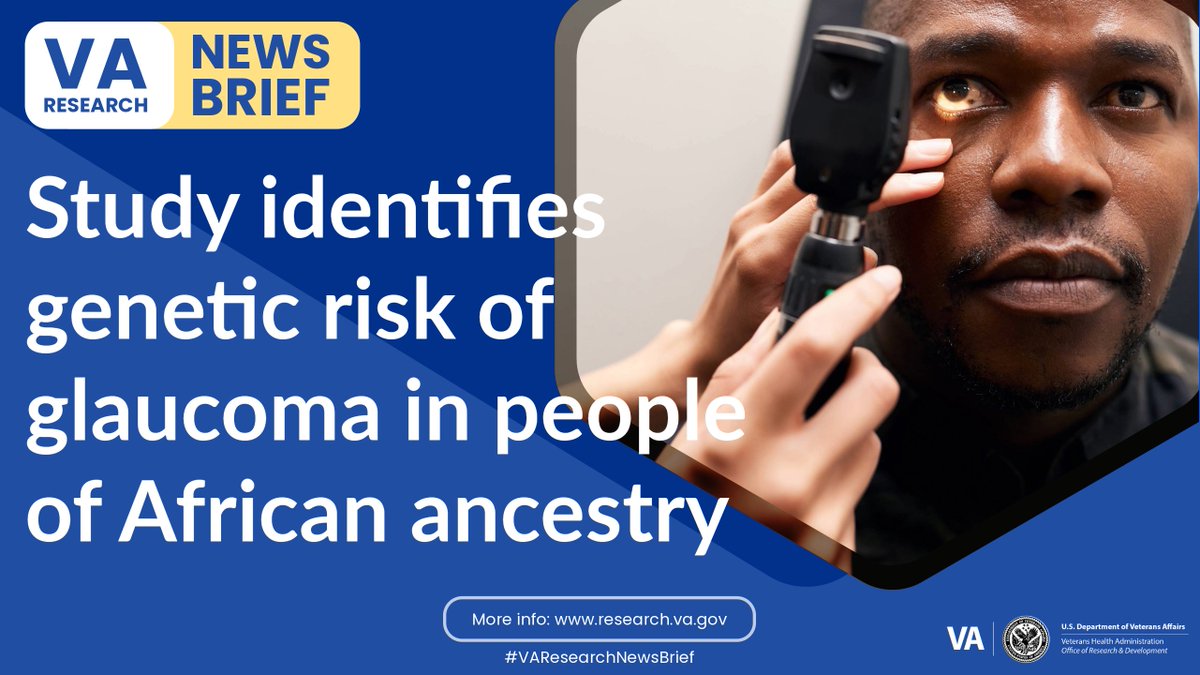 VAResearch's tweet photo. #VAResearchNewsBrief: A study using VA’s Million Veteran Program data identified 46 locations on the human genome related to risk of glaucoma in people of African ancestry. 
#VAResearch #VeteransHealth #VAMVP
https://t.co/ltLQVSbMMP https://t.co/V0I4dqb4VS
