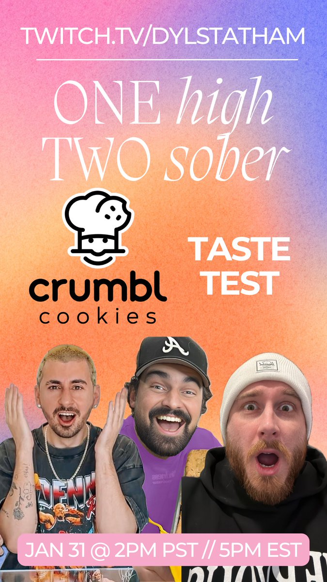 dyltwitchclips's tweet photo. TODAY: ONE high, TWO sober crumbl cookie taste test ✨🤩🍪🍽️

https://t.co/CnPVGvhmld 2PM PST // 5PM EST https://t.co/X9cCHfN0Rd