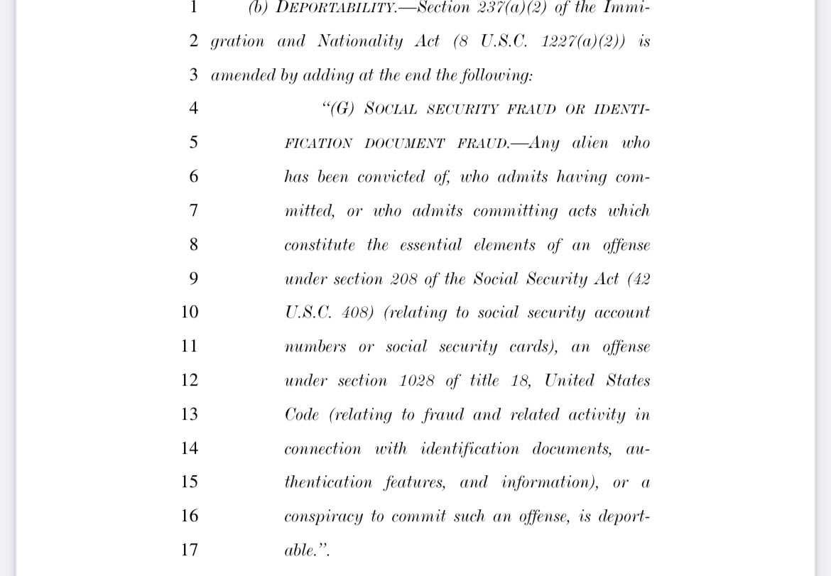 StephenM's tweet photo. ALERT: At approx 4pm the House will vote on a bill to deport illegals &amp; foreign aliens who commit SOCIAL SECURITY FRAUD—robbing our seniors.

Will Democrats vote to let illegals steal identities &amp; raid Social Security? 

You can read the bill here [HR6678]. It’s under 2 pages. https://t.co/E0jZ3lxgAx