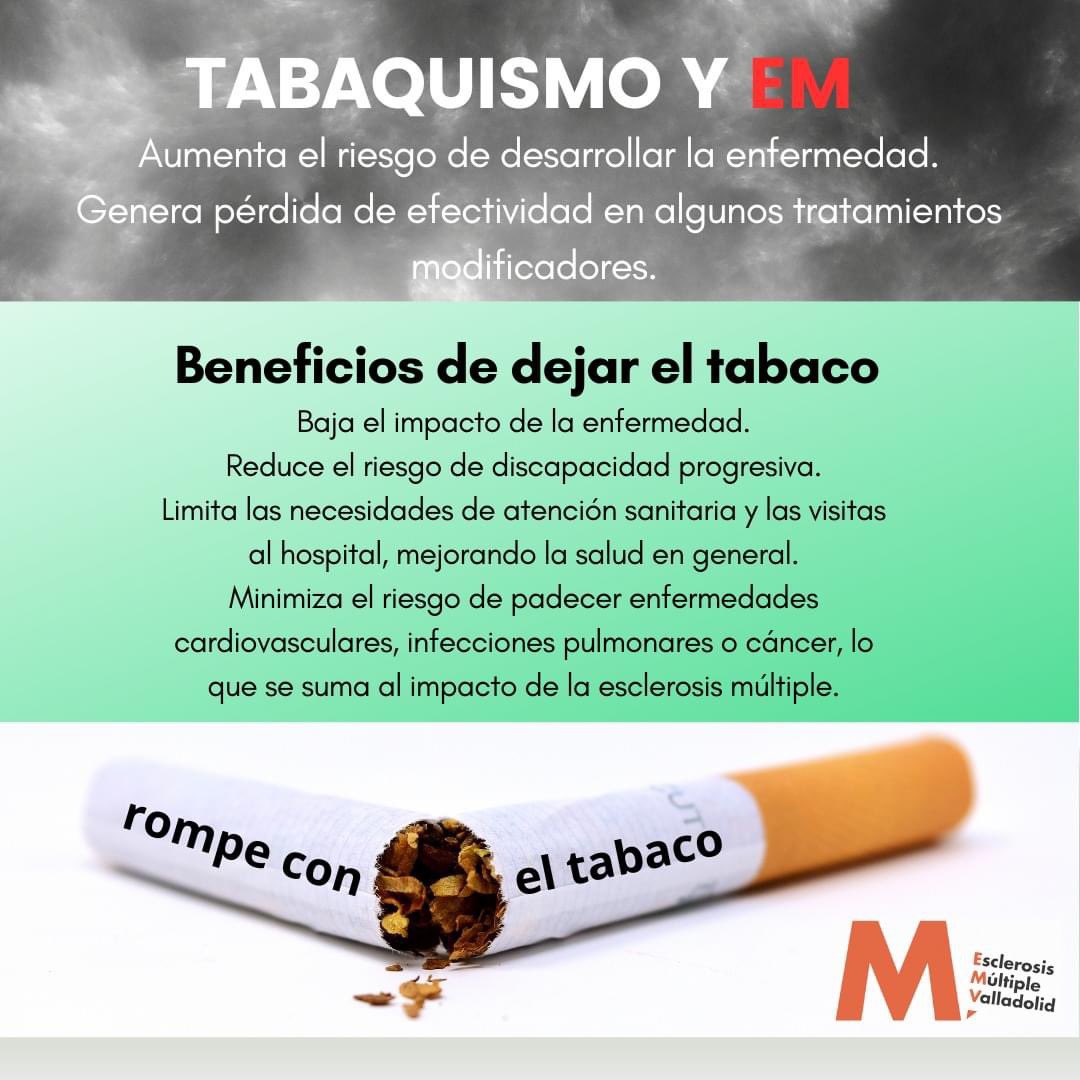 EM_Valladolid's tweet photo. ⚠️🚬⛔️Factores de riesgo en la #esclerosismultiple: Tabaquismo.
#emvalladolid #salud #tabaquismo #stophumos #juntossomosmasfuertes #laesclerosismultiplenomefrena https://t.co/9fo8nxlMso