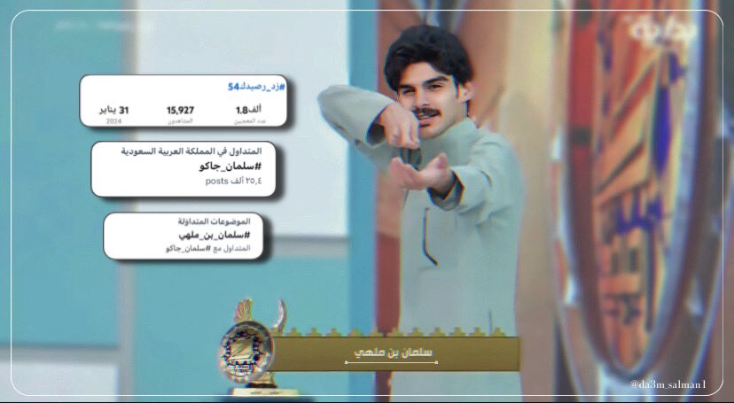 ختام فقرة مُميزة بقوّة مُقدم وقوة ضيوف
استمتعنا معهم جدًا ، وشكرًا لكم انتم على
تفاعلكم المُبهر كالعادة 🤍.
#زد_رصيدك54 
#سلمان_بن_ملهي | #سلمان_جاكو
<a href="/salman_675/">سلمان بن ملهي</a>