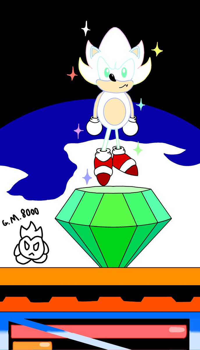 gamester8000's tweet photo. Thought it'd be fun to try redrawing something, so I made this!  Hope you all like it! I made 2 versions!

#sonic #super #hyper #art #digitalart #SonicTheHedgehog #genesis #andknuckles #nostalgia #SonicGenerations #SonicXShadowGenerations #emerald #masteremerald #commissionsopen https://t.co/4IJZGZRDcE