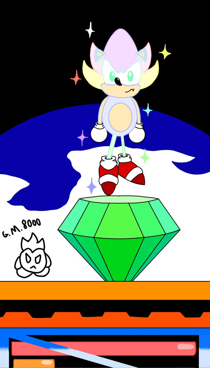 gamester8000's tweet photo. Thought it'd be fun to try redrawing something, so I made this!  Hope you all like it! I made 2 versions!

#sonic #super #hyper #art #digitalart #SonicTheHedgehog #genesis #andknuckles #nostalgia #SonicGenerations #SonicXShadowGenerations #emerald #masteremerald #commissionsopen https://t.co/4IJZGZRDcE