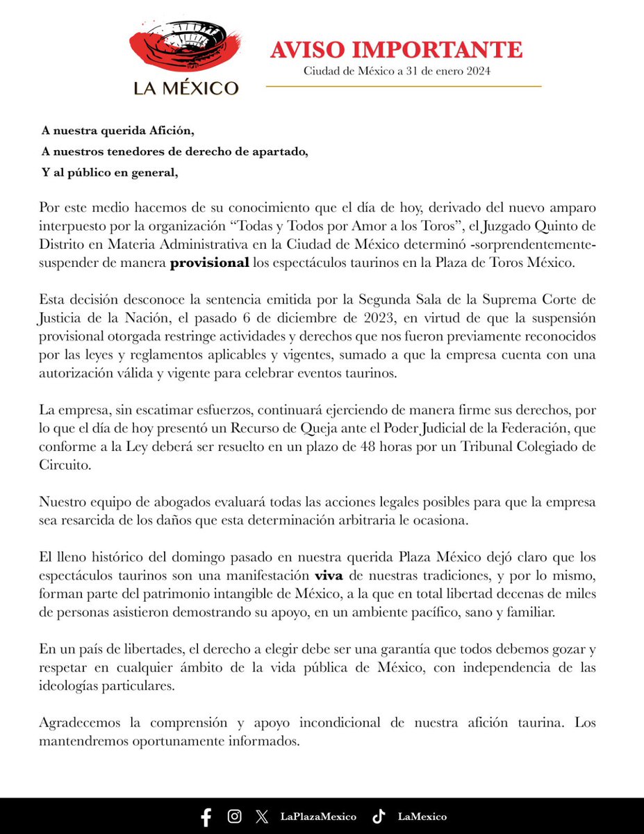 LaPlazaMexico's tweet photo. 🚨 Aviso importante. https://t.co/blTSJaOXfc