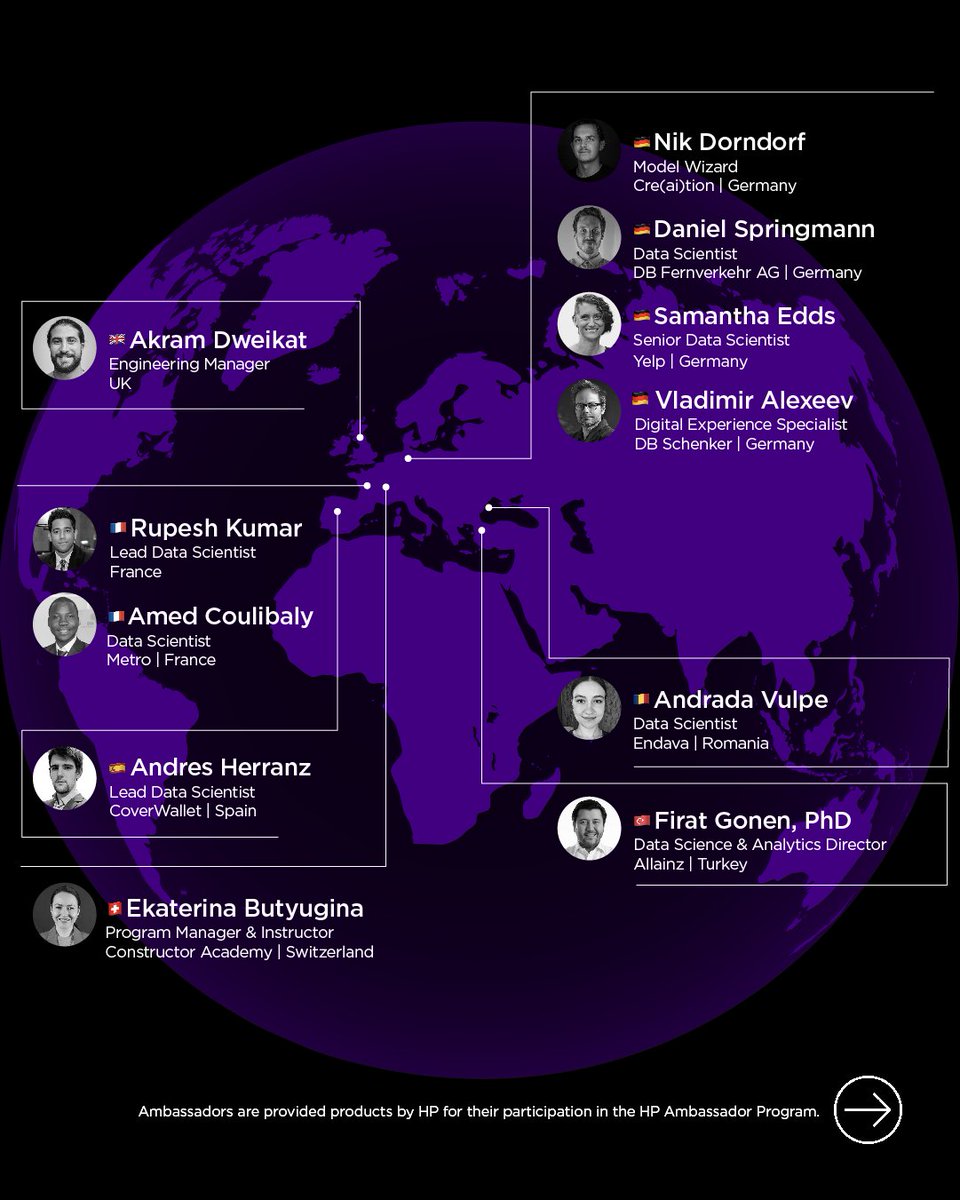 ZbyHP's tweet photo. Our team of #ZAmbassadors is growing! Meet the talented data scientists that are blazing new trails. We're excited to team up and help redefine what's possible. 

* Z Ambassadors are provided products by HP for their participation in the HP Ambassador Program. https://t.co/Qv2fPJZ6zB