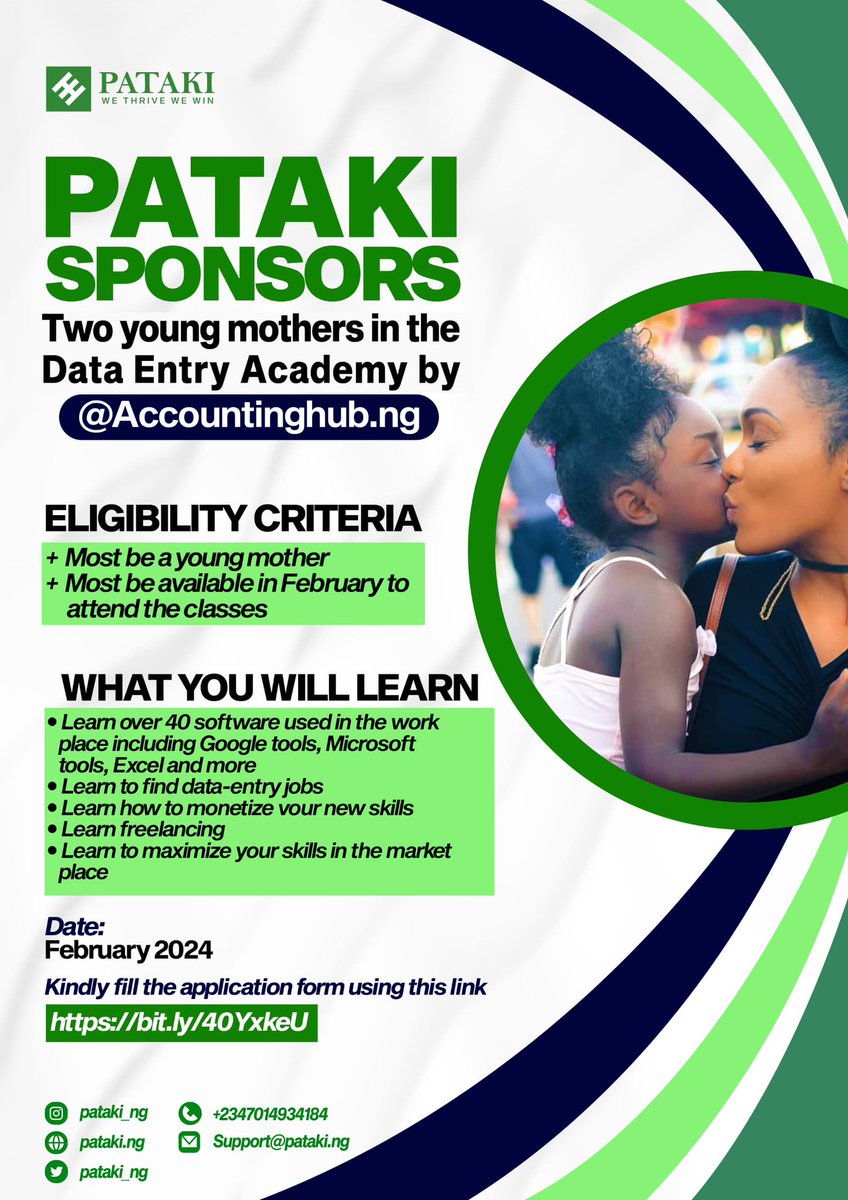 Every mother deserves to earn a living while raising her children.
If you wish to learn skills that can enable you earn right from the comfort of your home, then click the link in our bio for the opportunity to be selected for a one month data entry course with @accountinghub.ng