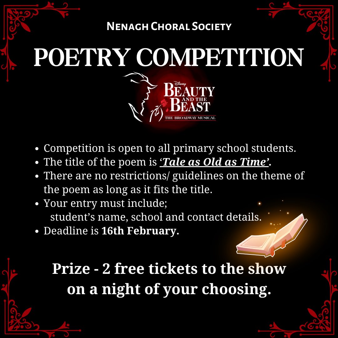 ‼️Attention all Primary Schools‼️
We are hosting a poetry competition. All details in the photo below. All entries should be posted/ dropped into The Scouts’ Hall, Ashe Road, Nenagh, Co. Tipperary, E45PK25.