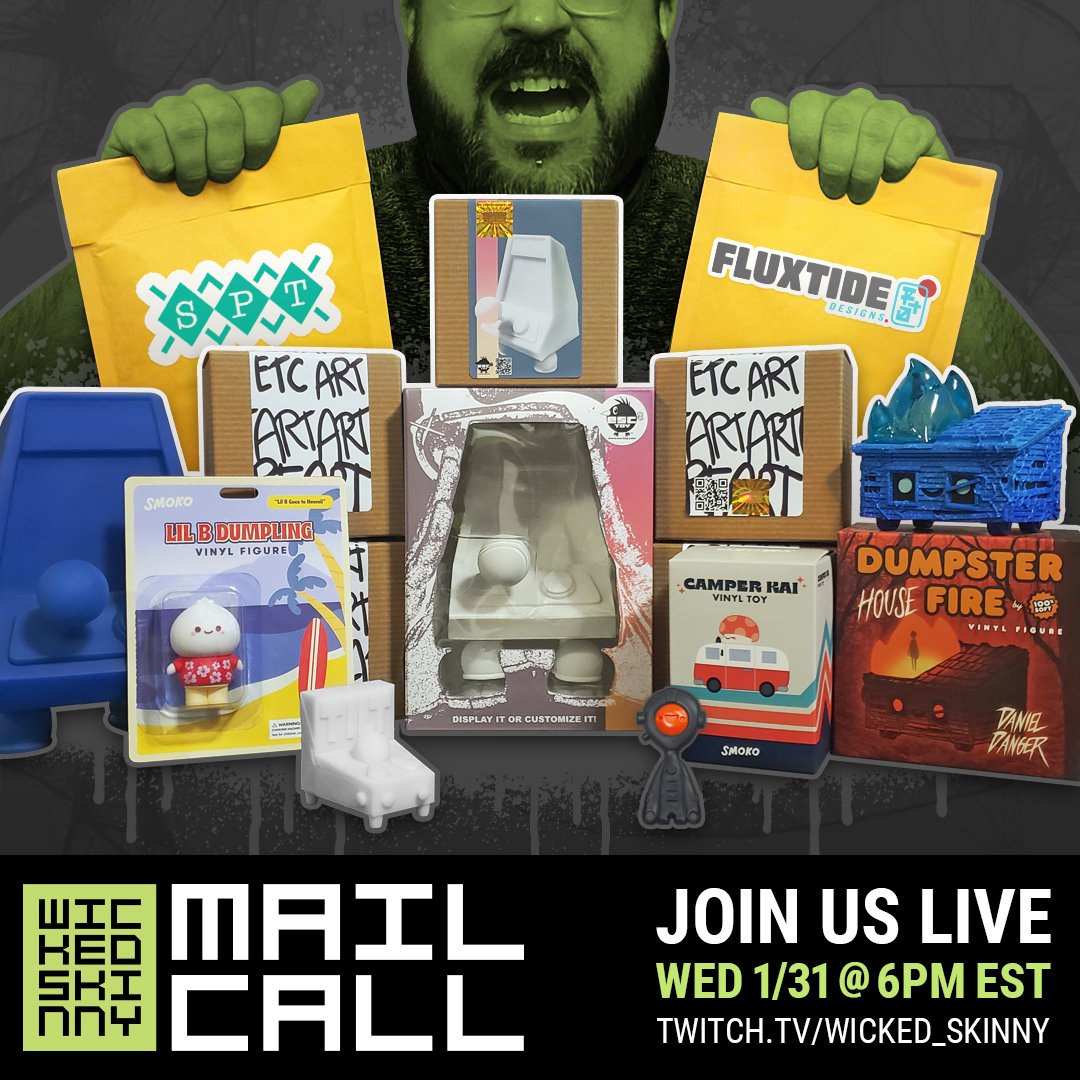 wicked_skinny's tweet photo. WATCH US #LIVE🔴 

#WickedSkinnyLive is #unboxingtoys on #Twitch #RIGHTNOW! 

Come join the fun as we #unbox #designertoys + #collectibles from @Smokonow, #ESCToys, #ScottTolleson, #DanielDanger #100Soft, #TheCrafsman + more! 

Watch the #livestream here: https://t.co/25R87LdZTr https://t.co/Pc5xEeamtQ