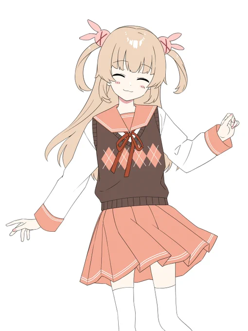 創作制服いろいろ着せちゃう㉔ ピンクの角襟セーラー服にアーガイルニットベスト。