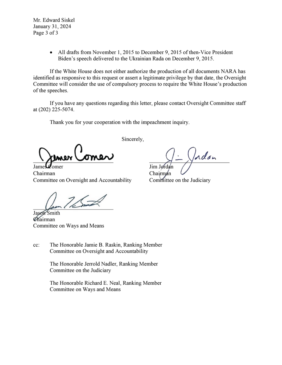 🚨 BREAKING 🚨 The White House is REFUSING to hand over early drafts of President Biden’s 2015 Ukraine speech where he called for the firing of the Ukrainian prosecutor, Viktor Shokin. These drafts are important as it is believed, based on public reporting, that the then-VP…