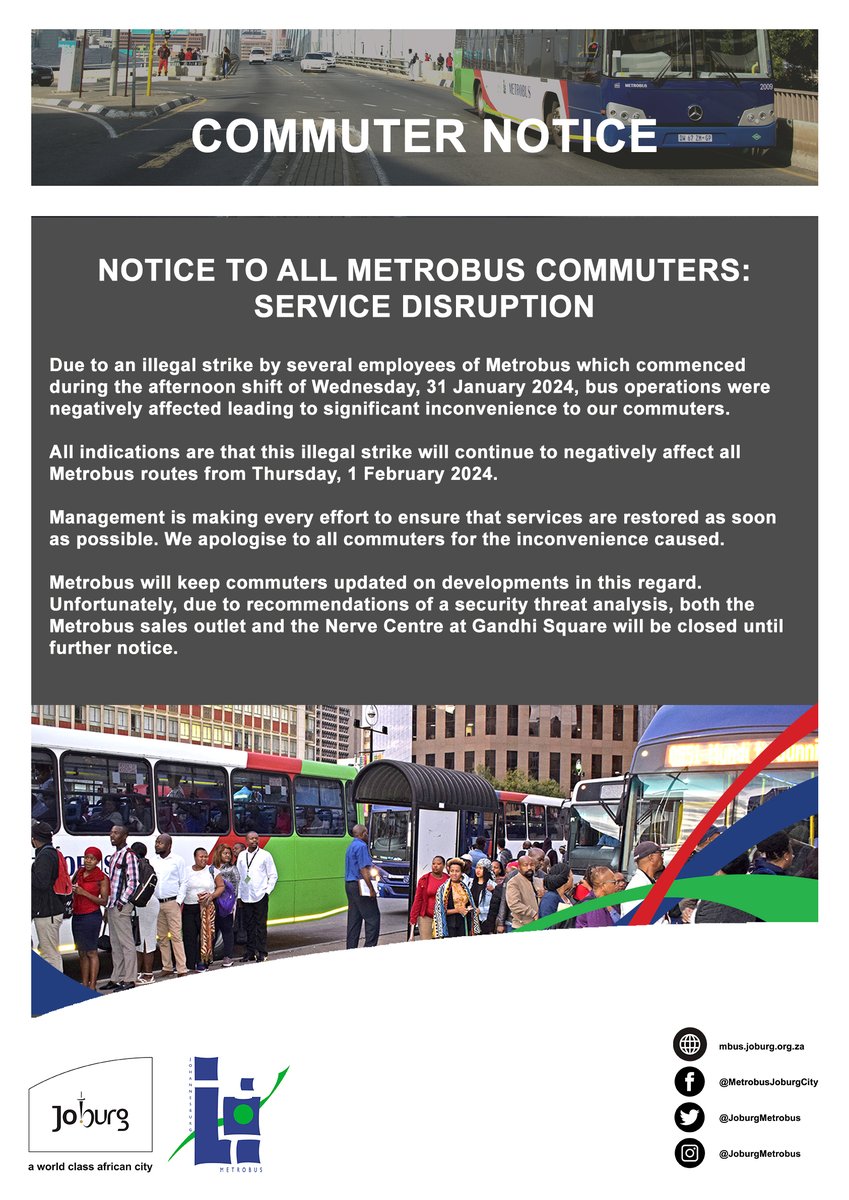 NOTICE TO ALL METROBUS COMMUTERS: SERVICE DISRUPTION