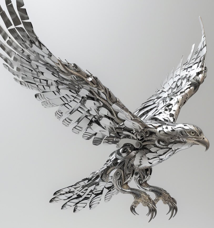 MidMonty's tweet photo. Engineered to soar - the metallic eagle redefines the skyline, a symphony of precision and innovation. #MechanicalMajesty #EagleSculpture #MetalArt #InnovationInFlight #TechInspiredNature https://t.co/ZYqU0fCF3n