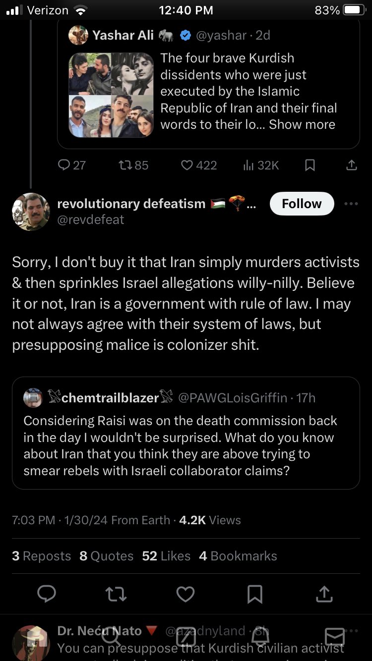 river➡️sea on X: It actually does not matter what you “think” and “feel.”  Iran objectively, empirically racially profiles Kurds and wildly  disproportionately criminalizes them. post hoc accusations of zionist  collaboration is how