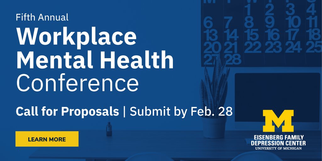 DepressionCntr's tweet photo. What does the future of workplace mental health look like? We are looking for experts willing to share their knowledge and insights at this year’s #WorkplaceMH Conference. Submit by Feb. 28 >> https://t.co/RCjXvUR9Pn https://t.co/pnLlaexzgq
