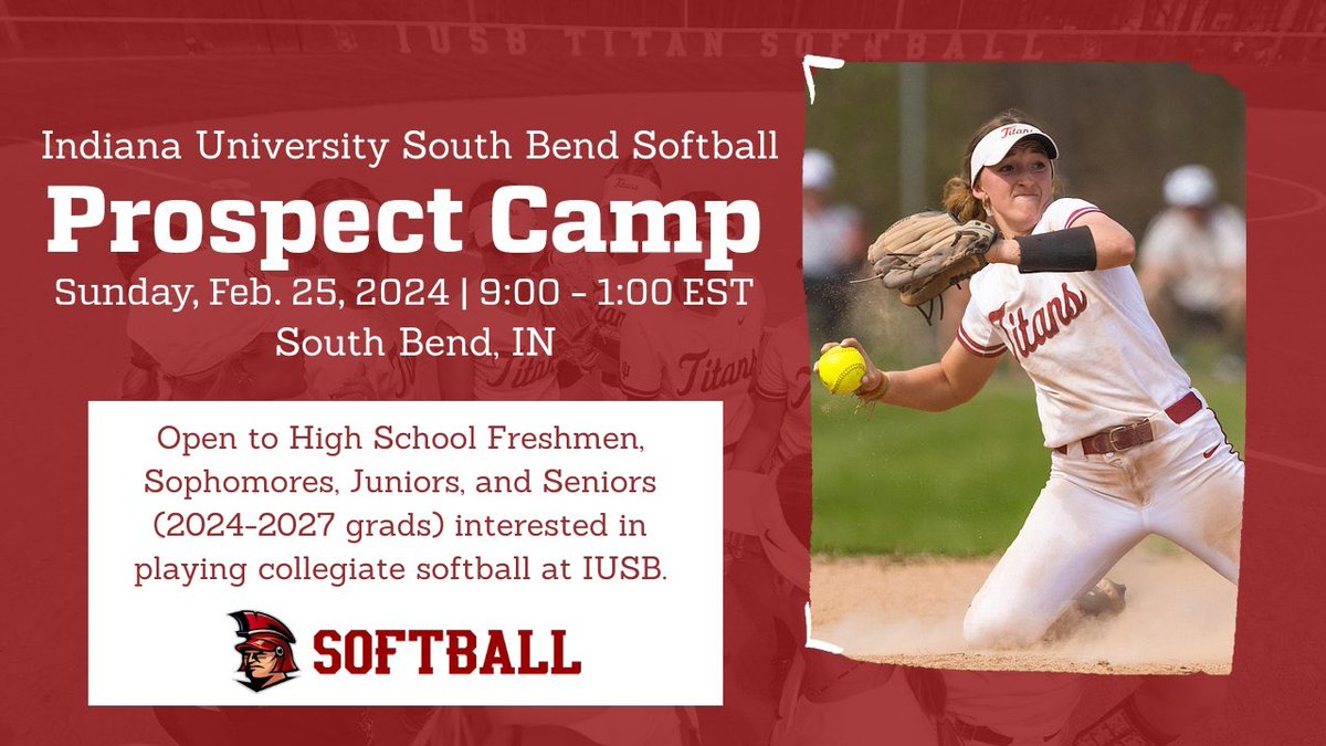 Are you interested in playing college softball? IU-South Bend is hosting a prospect camp for current high school students (2024-2027 grads). Register today! titansoftballcamp.com
