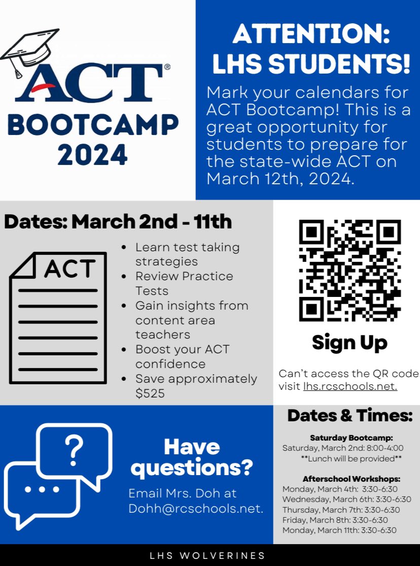 Hey <a href="/LHSintheNews/">LaVergne High School</a> : FREE ACT Afterschool Bootcamps are HERE! Juniors have priority; students can choose the up to 21 or the 25+ level, based on student ACT goals. 120 student spots for each level! Sign-up TODAY! 
forms.office.com/r/YNAfbj34qy