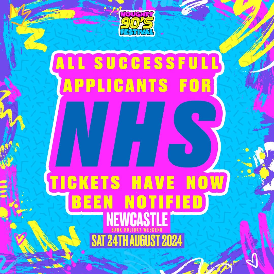 Newcastle, you crashed our website with those NHS Sign Ups 🥵 We love you all and can’t thank you enough for your interest in Noughty 90’s Festival 🤩 Check your inboxes 📧 (Junk/Spam too - just incase!) If you need to get in contact with us, please do! We can always check