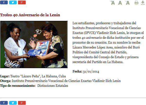 DaineryHF's tweet photo. Este día de 2014 Es otorgado a Fidel, por los estudiantes,  profesores y trabajadores del hoy Instituto Preuniversitario Vocacional  de Ciencias Exactas Vladimir Ilich Lenin, el trofeo aniversario  40 de dicha institución por ser el promotor de su creación. @PaulinoPrezVie1 https://t.co/y9ay0ip5m3