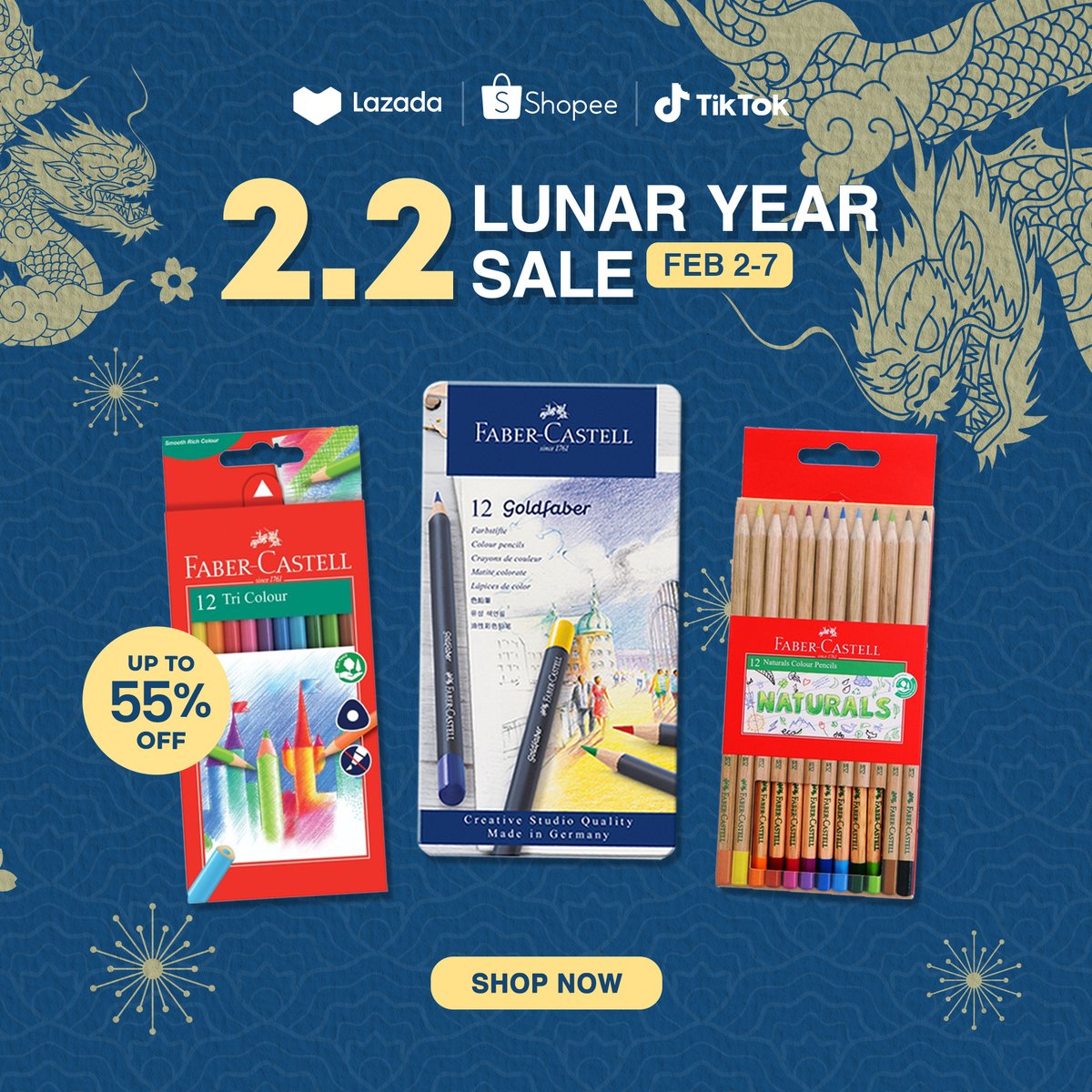 😍 2.2 LUNAR YEAR SALE IS HERE! 😍

Enjoy up to 55% discount on Faber-Castell premium art materials from Feb 2-7! Shop conveniently at our official online store!

Lazada - bit.ly/FC-LazMall1
Shopee - bit.ly/FCShopeeMall
TikTok Shop - bit.ly/FC-TiktokShop