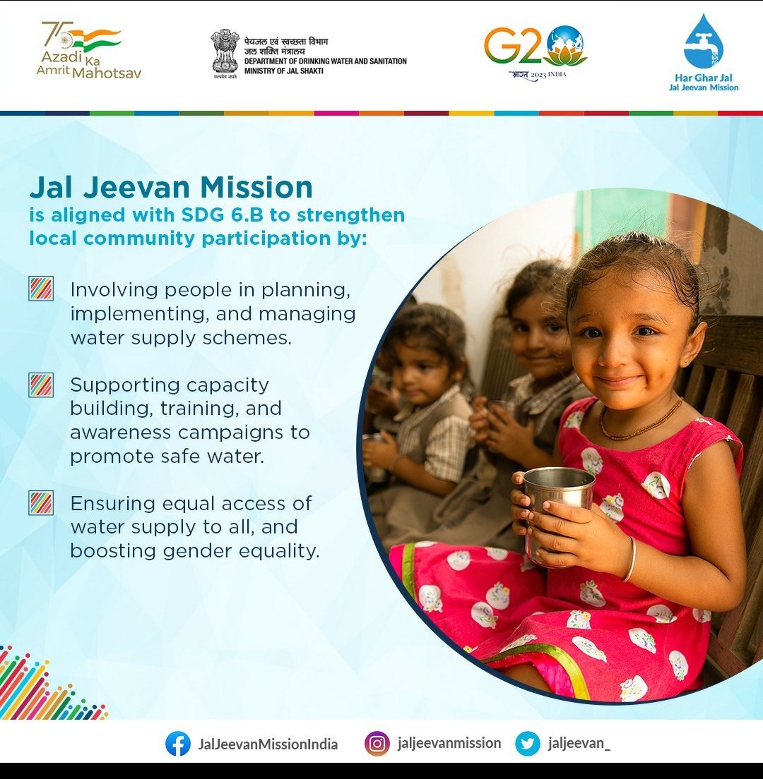 SDG 6.b stresses upon participation of local communities in improving water and sanitation management. #JalJeevanMission also involves community since inception for achieving the goal of #HarGharJal. @gssjodhpur @prahladspatel @mahajan_vini @iamvikassheel @MoJSDoWRRDGR