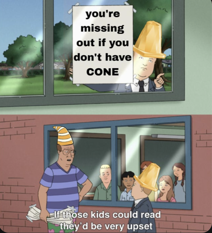 We're inviting all of #CryptoTwitter to cone check out r/ConeHeads on <a href="/Reddit/">Reddit, Inc.</a> 

Get some FREE $CONE tokens, just for Posting! 

➡️ reddit.com/r/ConeHeads

(Submitted to Reddit by u/MorrisBrett514)