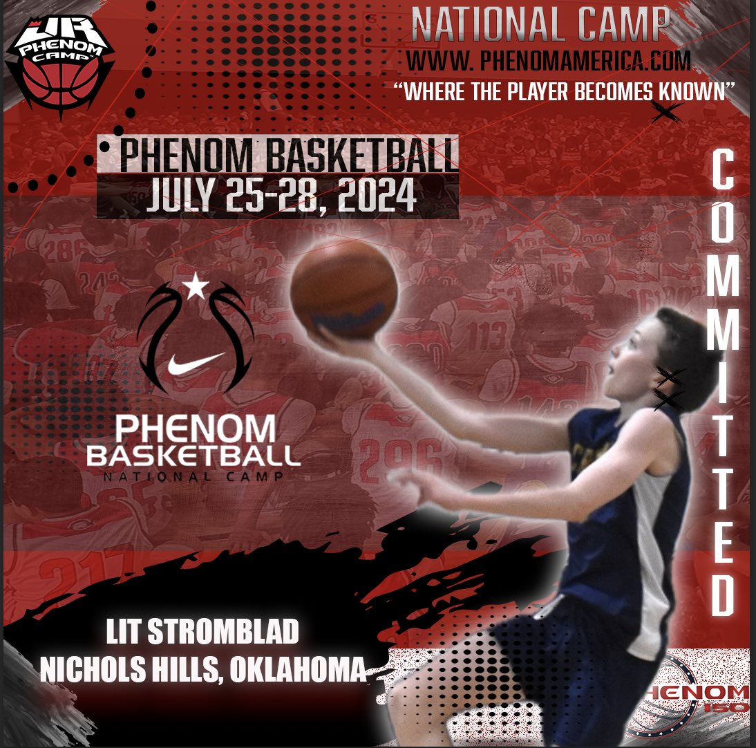 PhenomAmerica's tweet photo. Phenom Basketball is excited to announce that Lit Stromblad from Oklahoma City, Oklahoma  will be attending the 2024 Phenom National Camp in Orange County, California on July 25-28!
.
.
#wheretheplayerbecomesknown
#PhenomAmerica #PhenomNationalCamp #Phenom150 #jrphenomcamp #GatoradePartner