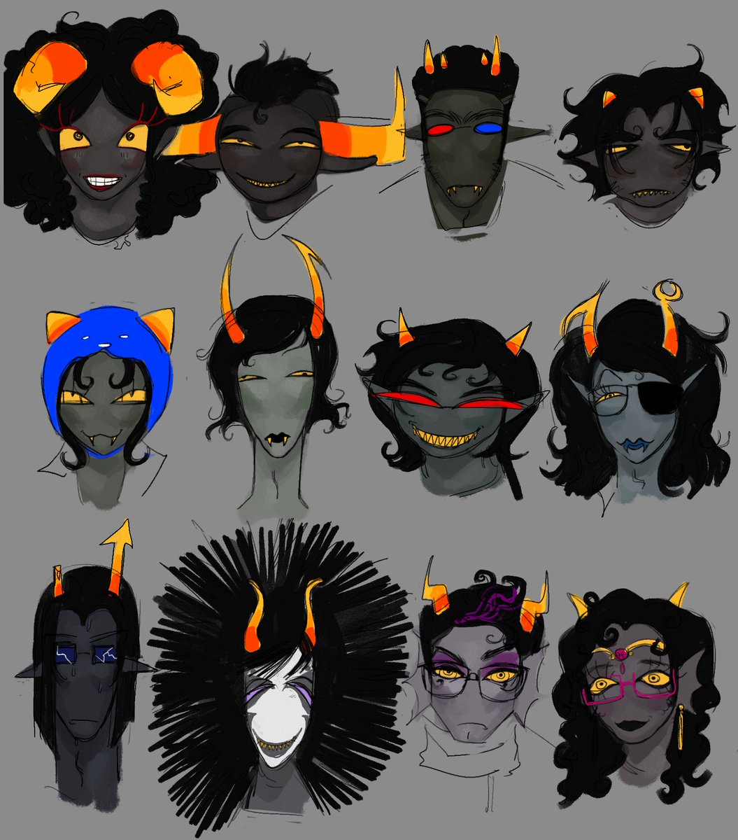 Not getting good coloring from me today because I'm lazy. If I told people  these were my OCS they would probably believe me. #homestuck #aradia #tavros  #sollux #karkat #nepeta #kanaya #terezi #vriska #, image size:1055x1200