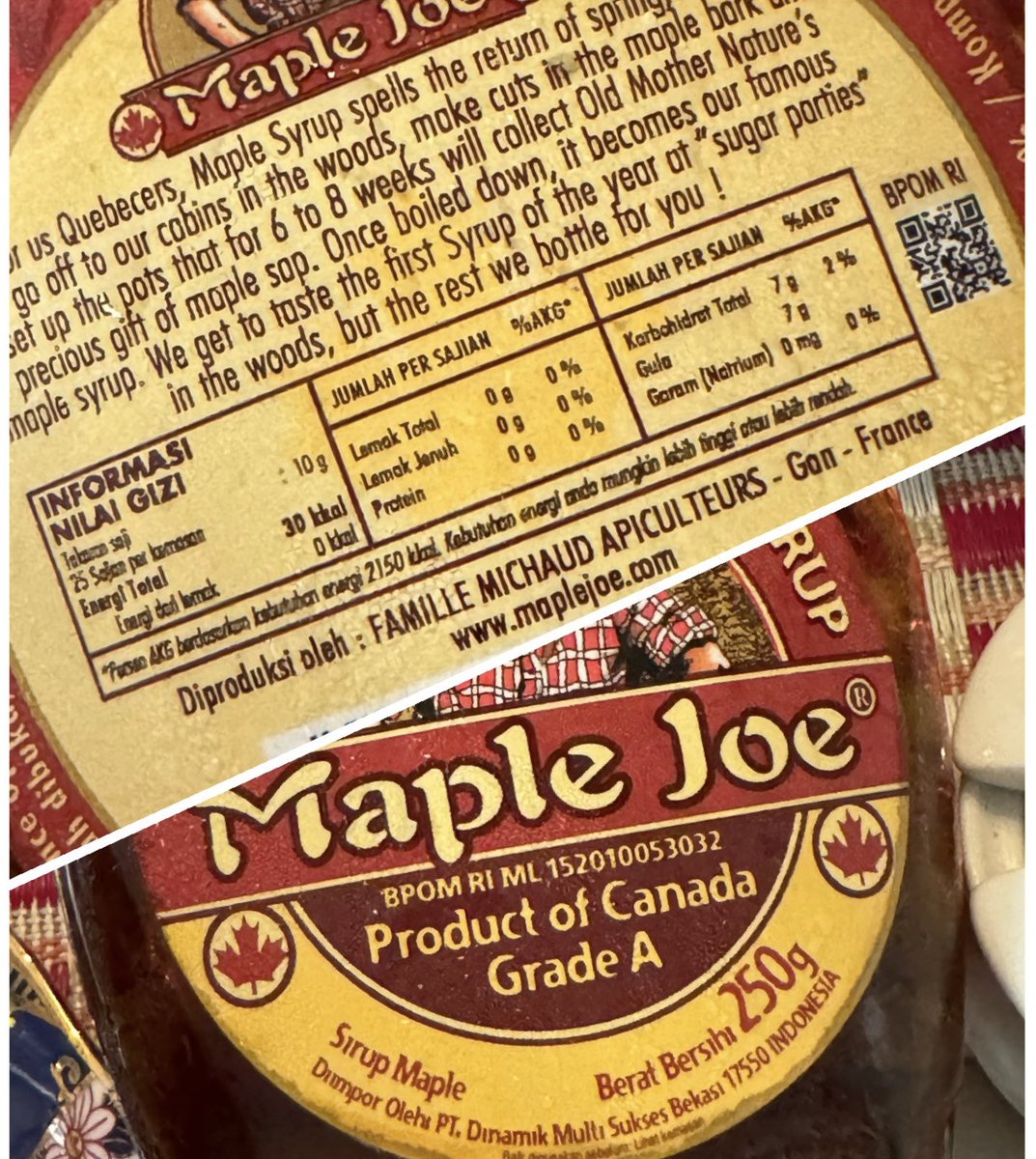 FaridGanio's tweet photo. Product of Canada. Produced in France. That’s literally oceans apart. https://t.co/Ilvsp1b0eo #maplesyrup #canada #france #weird #uncommon #efficiency https://t.co/UYe8BIWBAk