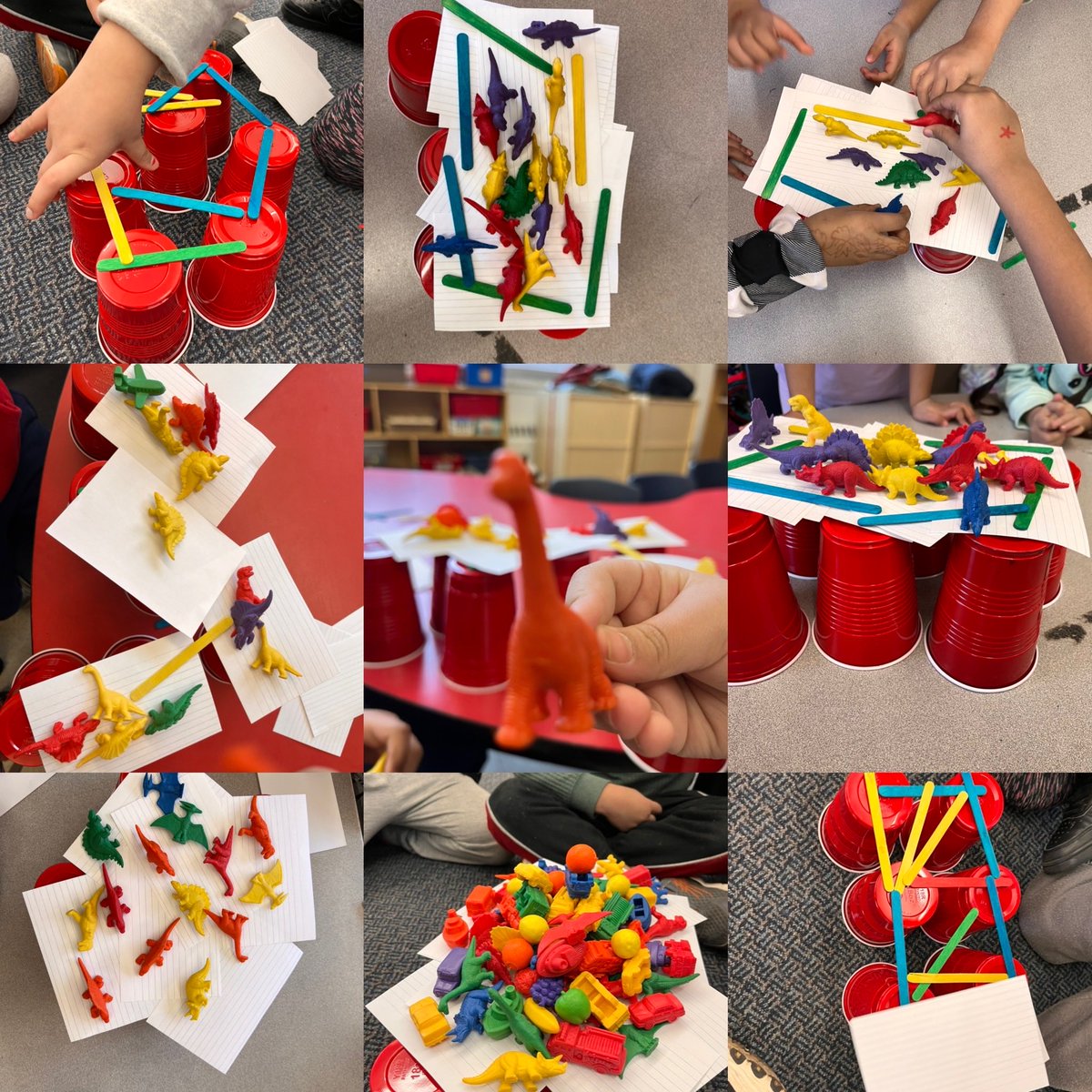 Lava Floor!! How many dinosaurs can you rescue? ⁦<a href="/TDSB_Grenoble/">Grenoble Public School</a>⁩ Kindergarten Ss plan, collaborate &amp; design a strong structure to save as many as possible! @LN10Alvarez⁩
⁦<a href="/LC2_TDSB/">Learning Centre 2</a>⁩ #teamwork #design  
#STEAM #engineering #collaboration  #kindergarten #schooldays