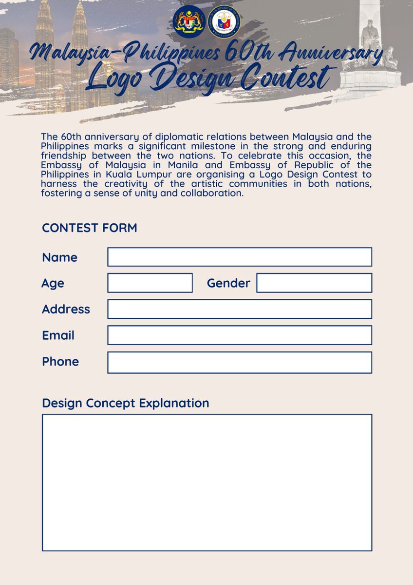 To commemorate our 60 years of diplomatic relations, the Embassy and the Philippine Embassy in Malaysia are excited to announce a Logo Design Contest! Submit your most creative entries to myph60thanni@gmail.com and klpe.eci@dfa.gov.ph before or on 29 February 2024
#MYandPHat60