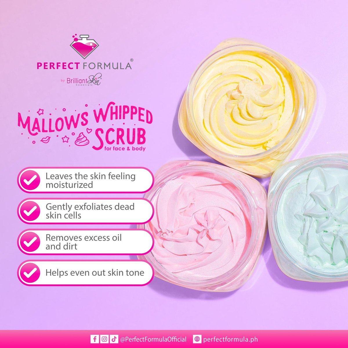 _PFofficial's tweet photo. Glow with Mallows Whipped Scrub! 

Our unique formulation nourishes and revitalizes dull, dry skin, leaving you feeling confident and beautiful. 😍

#MallowsWhippedScrub 🍭
#PerfectlyBrilliant ✨
#PerfectFormula 🧪
#SHEDidIt 💪 https://t.co/6Gy36L5v3k