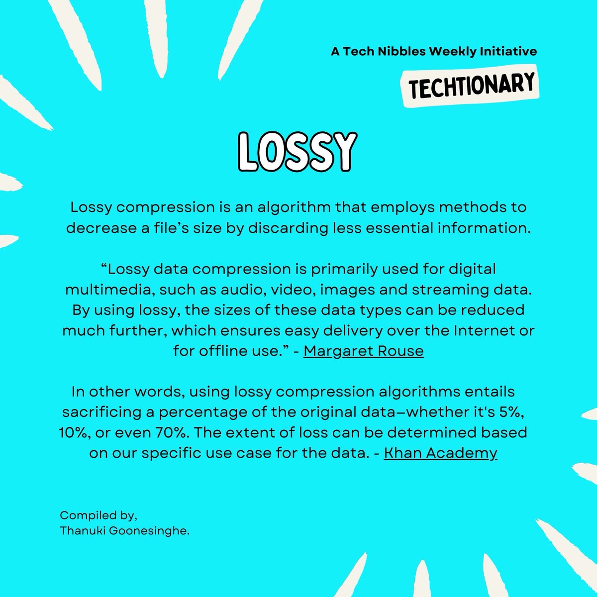 thanuki_g's tweet image. Have you heard of Lossy?🤔

With lossy, you are cutting size, not quality! 🔄

Learn more here.

Level up your vocab, and stay savvy with #Techtionary! ⚡