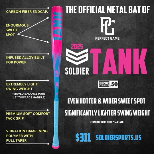 The new @soldier_sports Tank BBCOR drops tomorrow! They are opening up sales early for the Spects. Use the code SPECTS50 to get $50 off your order. Bats start shipping in mid February! Order them at soldiersports.com